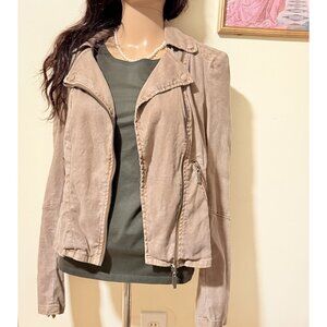 LEVEL 99 Full Zip Up Stretch Long Sleeve Brown Moto Jacket Women's Size M